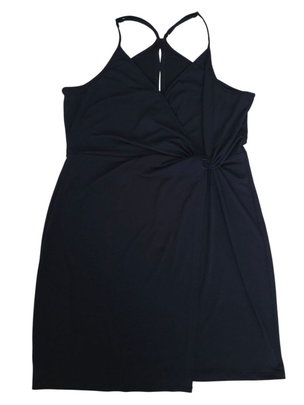 BCBGeneration Black Twist Knot Side Surplice Neck Back Mini Dress Size Large - Picture 3 of 12